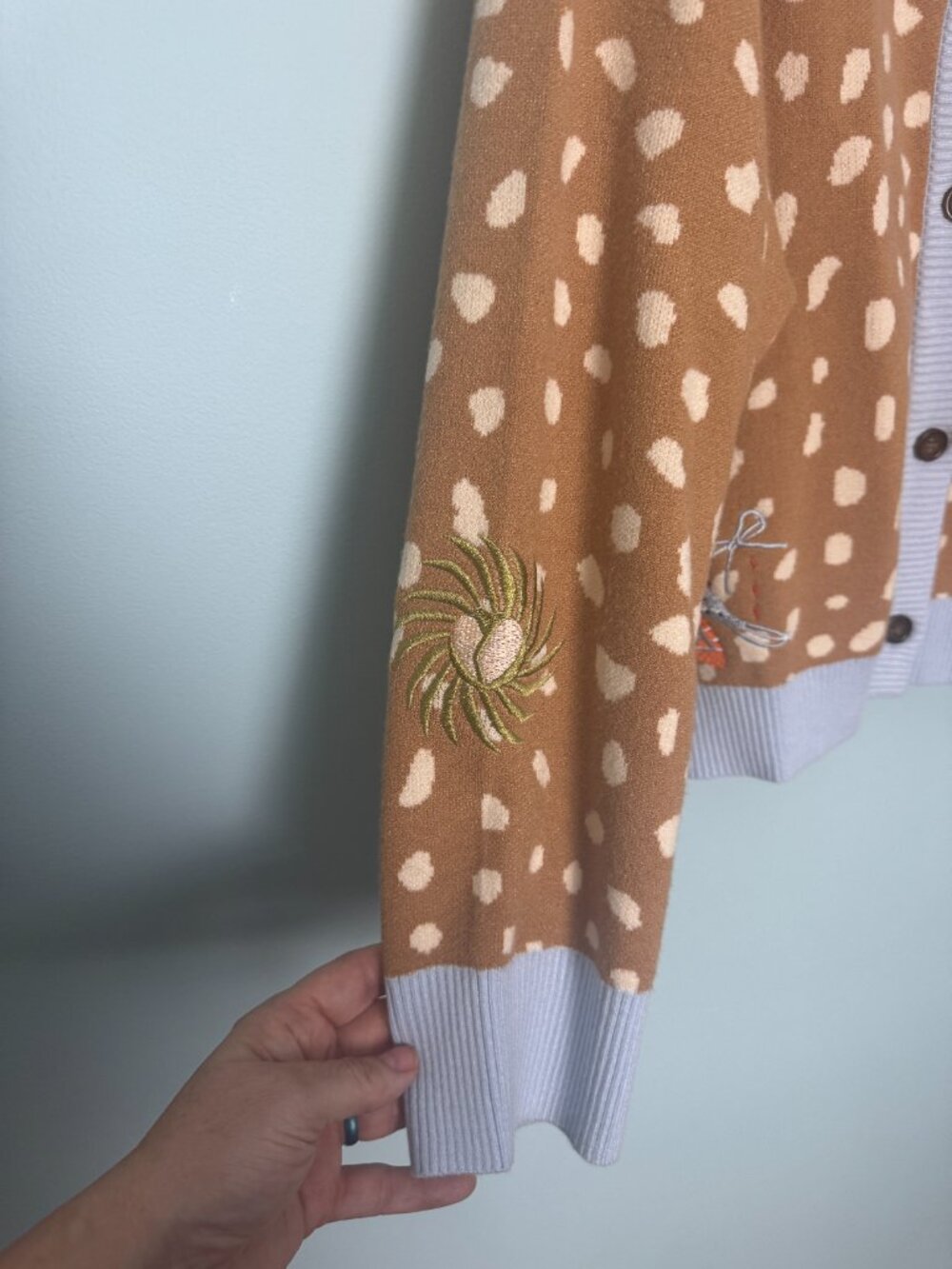 Never Fully Dressed XXLHollie Cardigan--fawn deer print & blue embroidered cardi - Picture 5 of 7